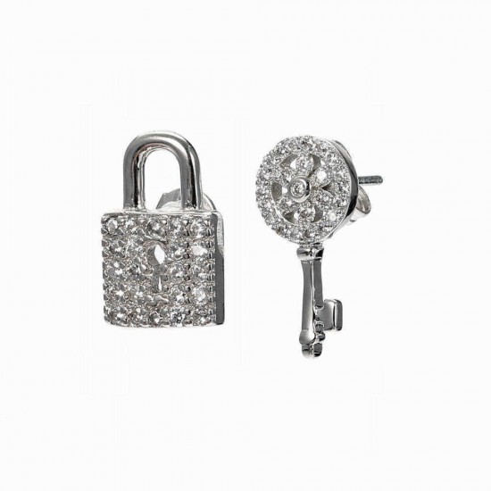 JASSY® Asymmetric Stud Earrings Open the Lock with Key 925 Sterling Silver Earring for Women