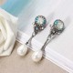 JASSY® Bohemian Pearl Ear Drop Platinum Plated Floral Gemstone Pearl Earring