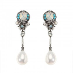 JASSY® Bohemian Pearl Ear Drop Platinum Plated Floral Gemstone Pearl Earring