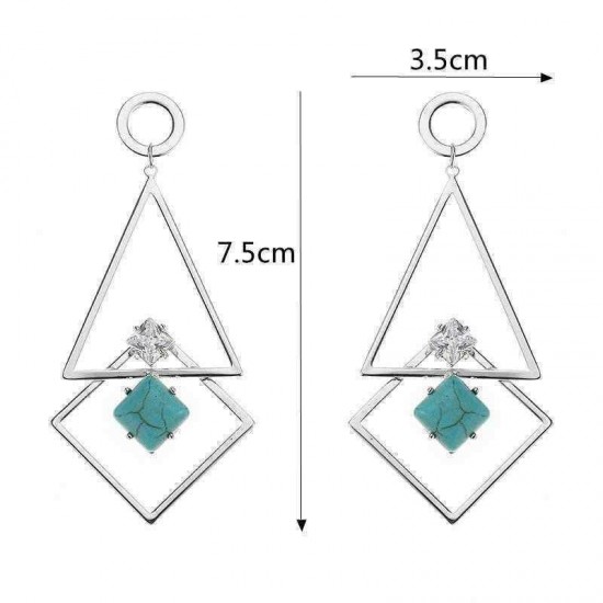 JASSY® Hollow Zircon Triangle Turquoise Geometric Ear Drop Earring Gift For Women