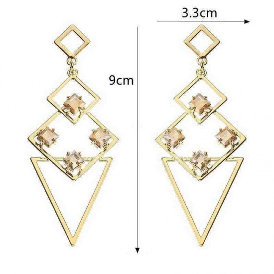 JASSY® Luxury Geometric Long Ear Drop 18K Gold Crystal Golden Earring For Women