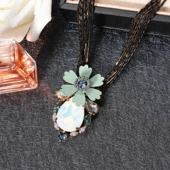 JASSY® Pear Cut Diamond Multilayer Chain Flower Shape Pendant Crystal Rhinestones Opal Necklace