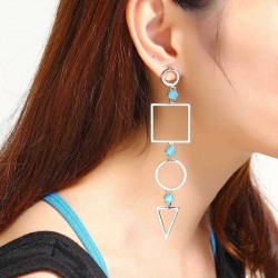 JASSY® Women's Trendy Hollow Geometric Light Blue Opal Resin Long Drop Earring