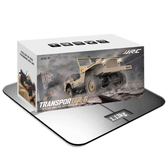 JJRC Q65 2.4G 1/10 Jedi Proportional Control Crawler Military Truck 4WD Off-Road RC Car With Canopy LED Light