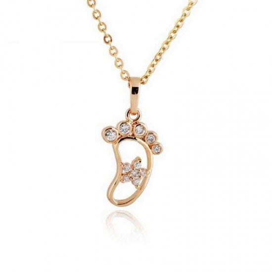 Kuniu 18K Gold Plated Cute Foot Crystal Pendant Necklace Chain