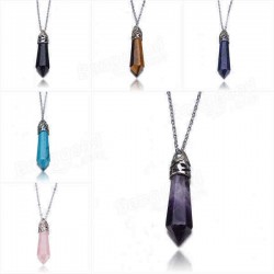 Lady Hexagon Prism Bead Pointed Pendant Pendulum Necklace Jewelry