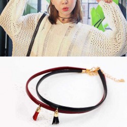 Leather Belt Short Collar Cord Tassel Collar Necklaces