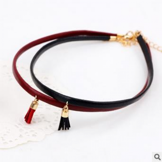 Leather Belt Short Collar Cord Tassel Collar Necklaces