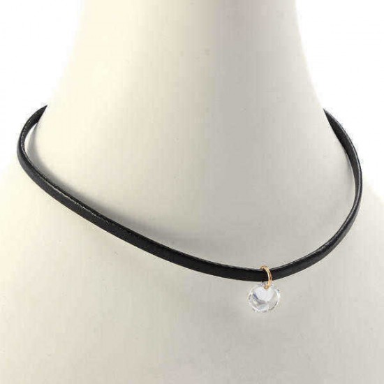 Leather Collar Short Necklace Zircon Clavicle Cord Necklaces