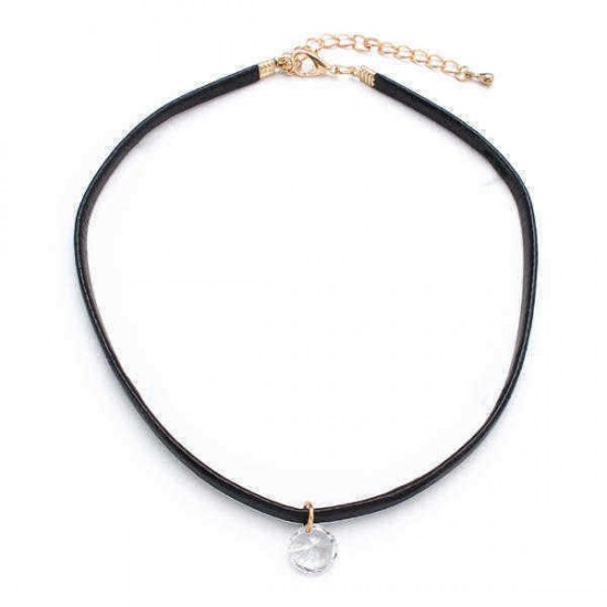 Leather Collar Short Necklace Zircon Clavicle Cord Necklaces