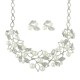 Leaves Artificial Pearls Zircon Crystal Necklace Earrings Jewelry Set