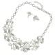 Leaves Artificial Pearls Zircon Crystal Necklace Earrings Jewelry Set