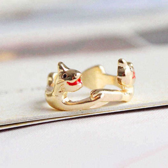 Lovely Animal Lovers Rings Jewelry Cat Dog Cute Bow Tie Couple Ring Accessories