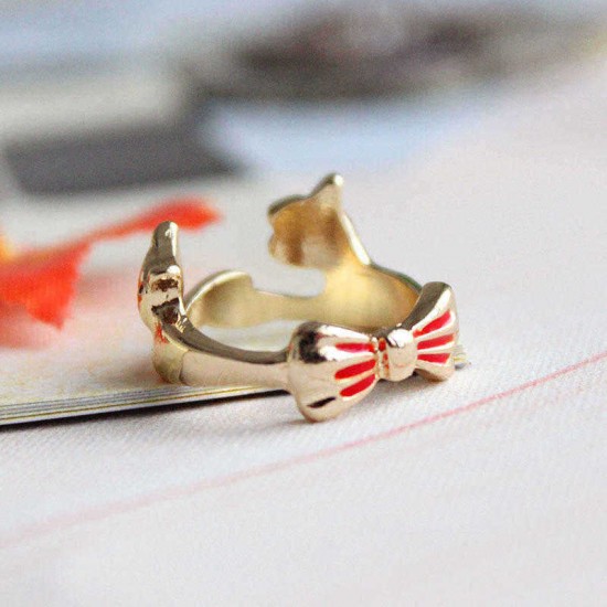 Lovely Animal Lovers Rings Jewelry Cat Dog Cute Bow Tie Couple Ring Accessories