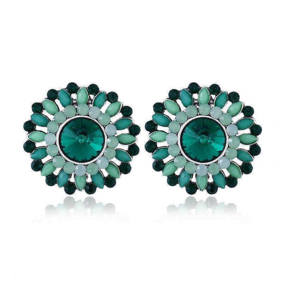 Luxury Crystal Rhinestone Stud Earring Bohemian Flower Charm Colorful Piercing Earrings for Women