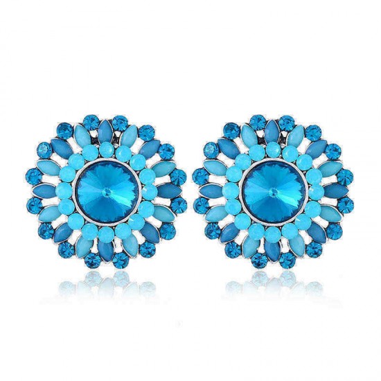 Luxury Crystal Rhinestone Stud Earring Bohemian Flower Charm Colorful Piercing Earrings for Women