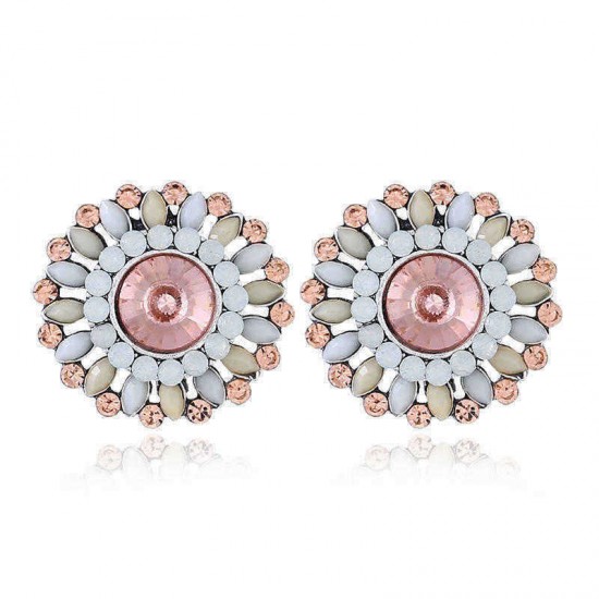 Luxury Crystal Rhinestone Stud Earring Bohemian Flower Charm Colorful Piercing Earrings for Women