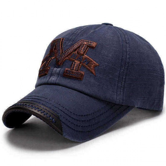 Men Washed Cotton M Embroidery Baseball Cap Outdoor Sunshade Adjustable Snapback Hats