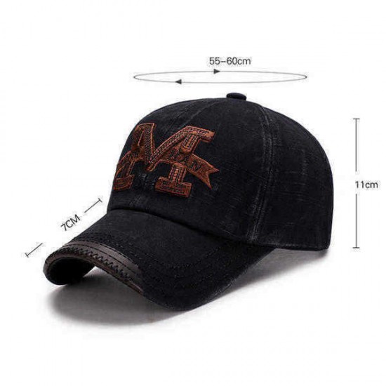 Men Washed Cotton M Embroidery Baseball Cap Outdoor Sunshade Adjustable Snapback Hats