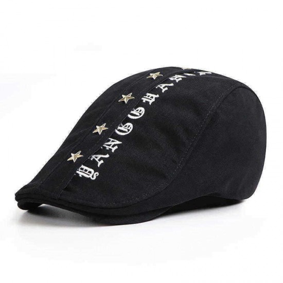 Men Women Cotton Letter Embroidery Star Painter Beret Caps Adjustable Newsboy Cabbie Flat Hat