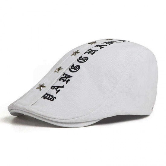 Men Women Cotton Letter Embroidery Star Painter Beret Caps Adjustable Newsboy Cabbie Flat Hat