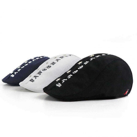 Men Women Cotton Letter Embroidery Star Painter Beret Caps Adjustable Newsboy Cabbie Flat Hat