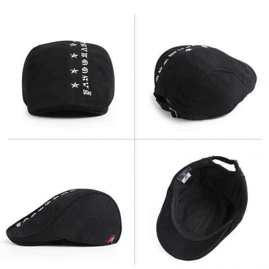 Men Women Cotton Letter Embroidery Star Painter Beret Caps Adjustable Newsboy Cabbie Flat Hat