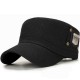 Men Women Cotton Solid Badge Military Style Hats Outdoor Adjustable Flat Top Cap