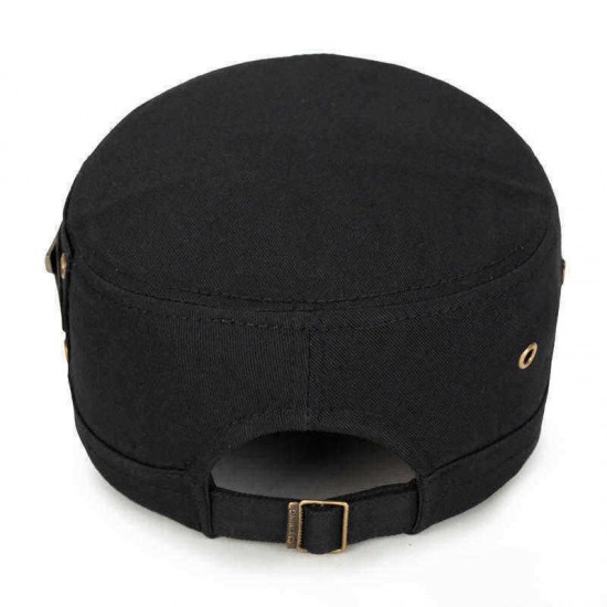 Men Women Cotton Solid Badge Military Style Hats Outdoor Adjustable Flat Top Cap