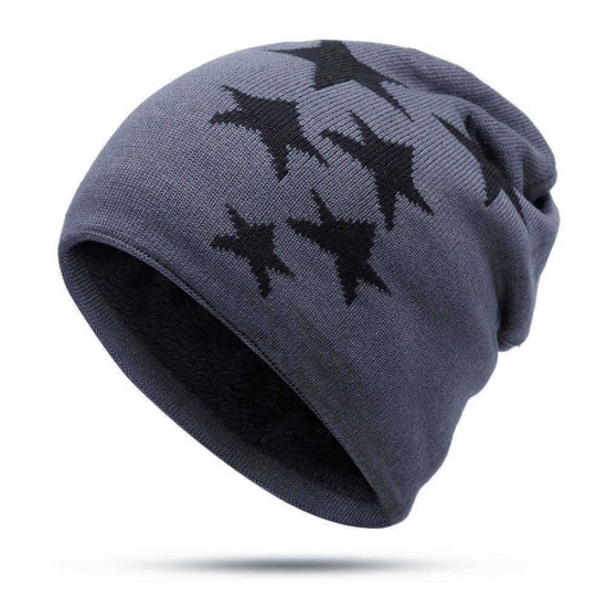 Men Women Winter Warm Fleece Liner Knitted Hat Pentagram Pattern Knit Cap