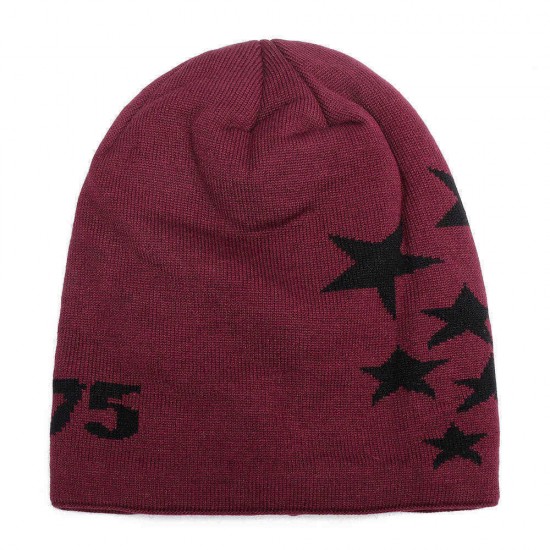 Men Women Winter Warm Fleece Liner Knitted Hat Pentagram Pattern Knit Cap