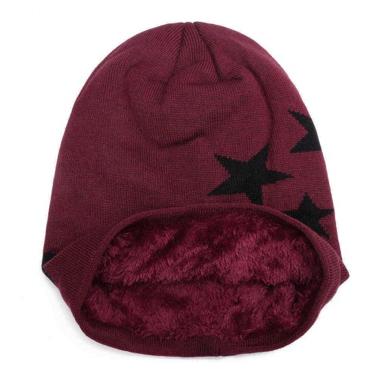 Men Women Winter Warm Fleece Liner Knitted Hat Pentagram Pattern Knit Cap