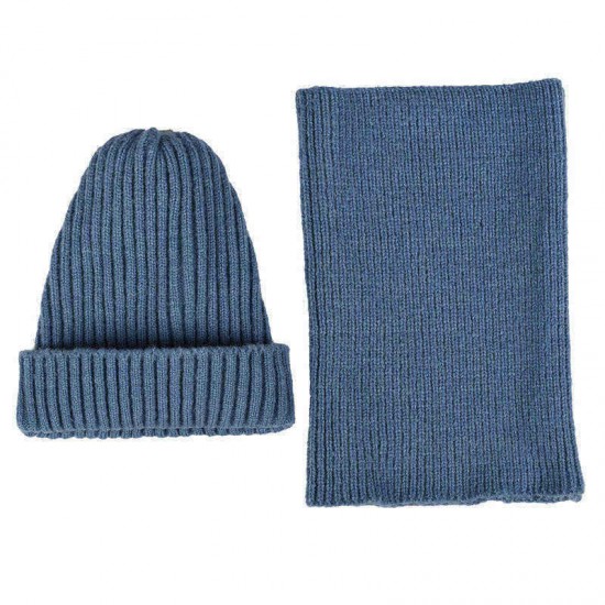 Men Women Winter Warm Knit Hat Collar Set Outdoor Ski Thick Beanie Scarf