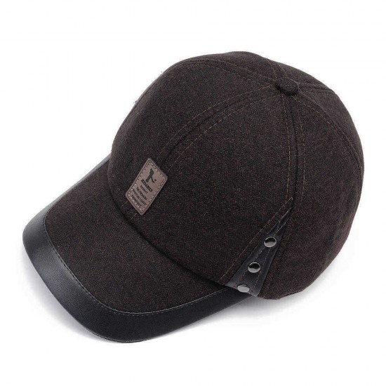 Men Women Winter Woolen Fabric Baseball Cap With Earmuffs Outdoor Casual Peaked Hat Adjustable