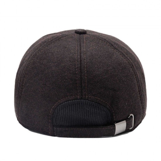 Men Women Winter Woolen Fabric Baseball Cap With Earmuffs Outdoor Casual Peaked Hat Adjustable