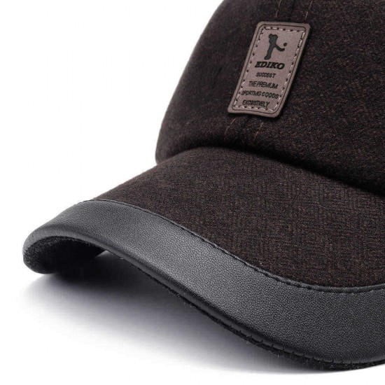 Men Women Winter Woolen Fabric Baseball Cap With Earmuffs Outdoor Casual Peaked Hat Adjustable