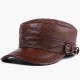 Men's Hat Leather Flat Top Military Cap Warm Earmuffs Outdoor Leather Duck Tongue Windproof Hat Male Flat Hats