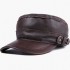 Men's Hat Leather Flat Top Military Cap Warm Earmuffs Outdoor Leather Duck Tongue Windproof Hat Male Flat Hats