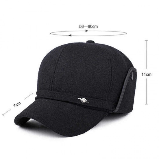 Mens Middle-Aged Winter Cotton Blending Earmuffs Baseball Cap Thickened Warm Dad Hat