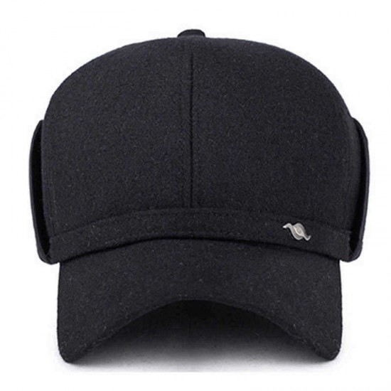 Mens Middle-Aged Winter Cotton Blending Earmuffs Baseball Cap Thickened Warm Dad Hat