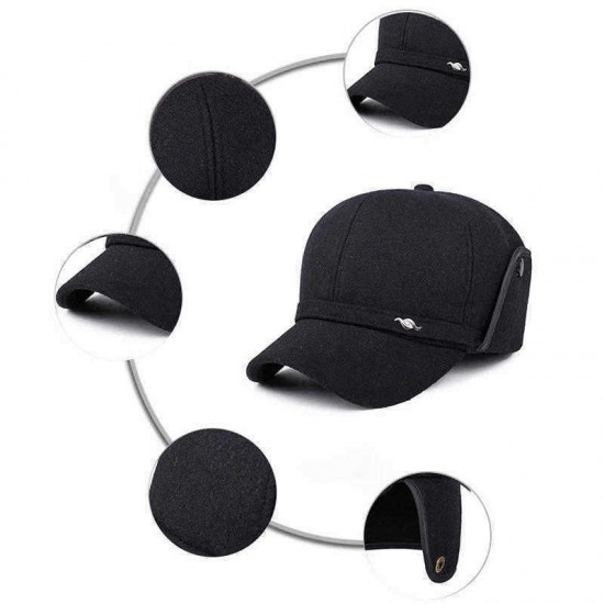 Mens Middle-Aged Winter Cotton Blending Earmuffs Baseball Cap Thickened Warm Dad Hat