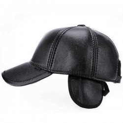 Mens Outdoor Adjustable Earmuffs Artificial Leather Baseball Cap Casual Middle-Aged Dad Hat