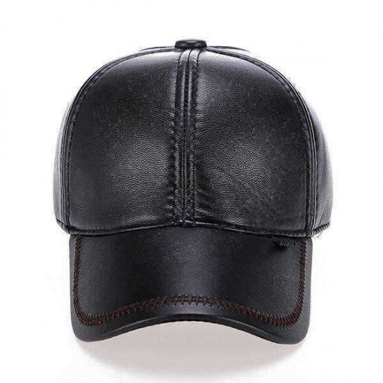 Mens Outdoor Adjustable Earmuffs Artificial Leather Baseball Cap Casual Middle-Aged Dad Hat