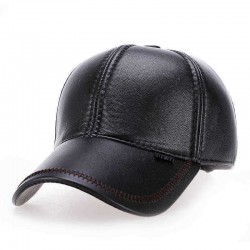 Mens Outdoor Adjustable Earmuffs Artificial Leather Baseball Cap Casual Middle-Aged Dad Hat