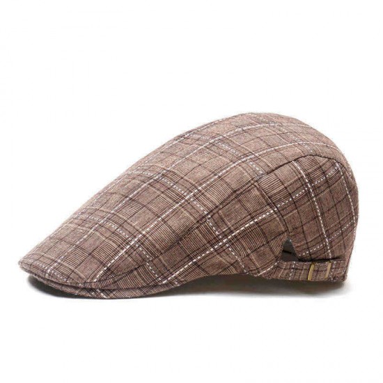 Mens Outdoor Summer Plaid pattern Breathable Beret Hat Solid Newsboy Cabbie Flat Caps Visor