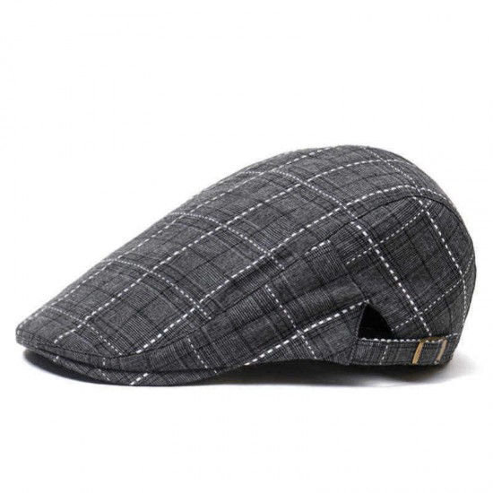 Mens Outdoor Summer Plaid pattern Breathable Beret Hat Solid Newsboy Cabbie Flat Caps Visor