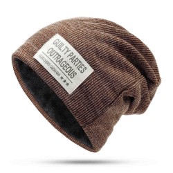 Mens Plus Velvet Thick Warm Beanie Hat Casual Double Layers Letter Solid Slouchy Skullcap