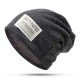 Mens Plus Velvet Thick Warm Beanie Hat Casual Double Layers Letter Solid Slouchy Skullcap