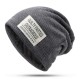 Mens Plus Velvet Thick Warm Beanie Hat Casual Double Layers Letter Solid Slouchy Skullcap