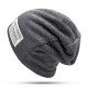 Mens Plus Velvet Thick Warm Beanie Hat Casual Double Layers Letter Solid Slouchy Skullcap